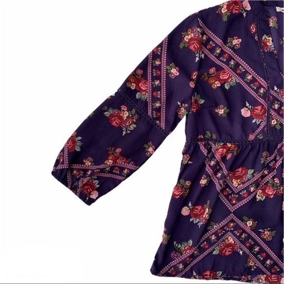 Francesca’s Miami Laura-Lee Purple Plum Shabby Chic Floral Babydoll Blouse XS - Picture 5 of 16